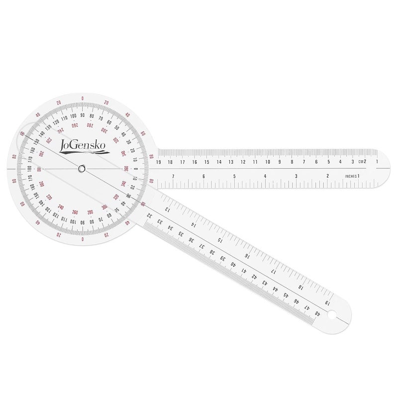 JoGensko 12 Inch Goniometer for Orthopaedic Use, 360 Degree Large Size Plastic Goniometer，Physical Therapy Angle Protractor Ruler for Knee Joints, Elbow, Shoulder or Hip - Image 1